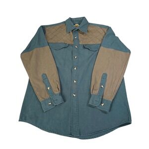 Cabelas Patch Canvas Button Down Shirt Teal Tan Western M Gorpcore Shooting
